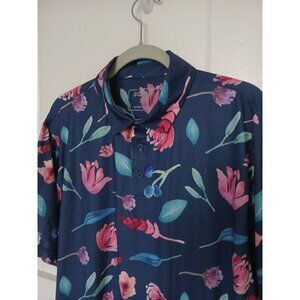 Sosik Golf Polo Shirt Mens XL Navy Blue Floral Short Sleeve Stretch Performance